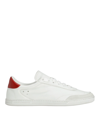Dolce & Gabbana – Pantofi sport Portofino din piele, albi cu detalii roșii