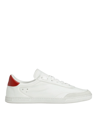 Dolce & Gabbana – Pantofi sport Portofino din piele, albi cu detalii roșii