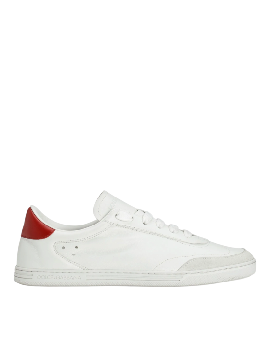 Dolce & Gabbana – Pantofi sport Portofino din piele, albi cu detalii roșii