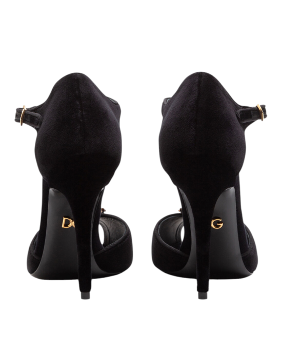 Dolce & Gabbana – Sandale Devotion din catifea neagră, cu inimă decorativă