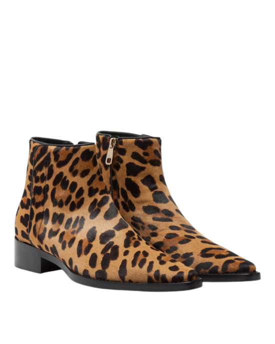 Dolce & Gabbana – Botine Zanzara din piele cu păr, cu imprimeu leopard