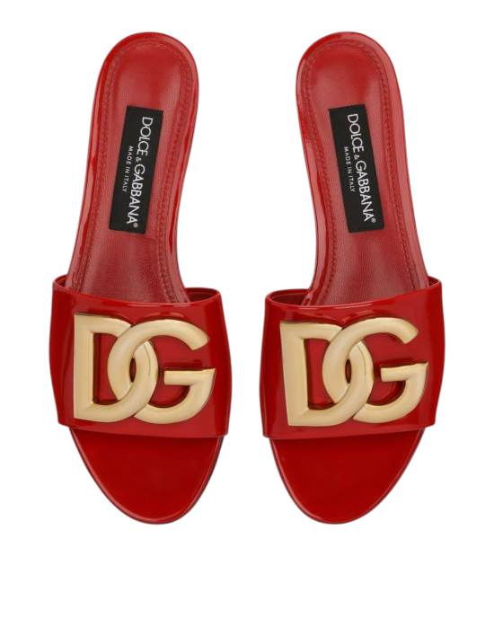 Dolce & Gabbana – Papuci roșii cu logo DG auriu