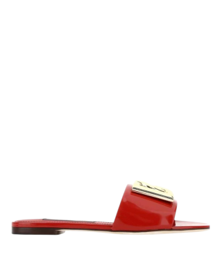 Dolce & Gabbana – Papuci roșii cu logo DG auriu