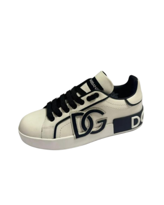 Dolce & Gabbana Sneakers din piele cu logo DG alb-negru