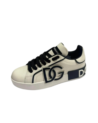Dolce & Gabbana Sneakers din piele cu logo DG alb-negru