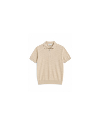 Filippo De Laurentiis – Tricou polo bej pentru bărbați, cu fermoar și textură reliefată
