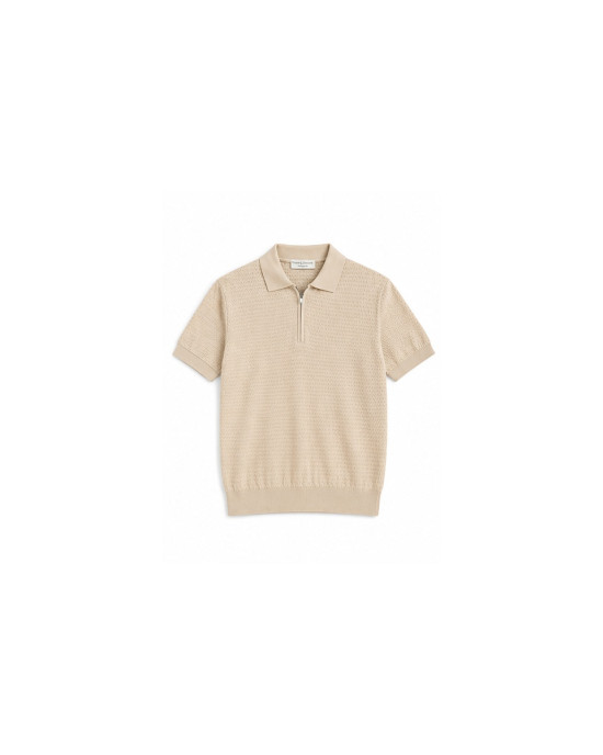 Filippo De Laurentiis – Tricou polo bej pentru bărbați, cu fermoar și textură reliefată