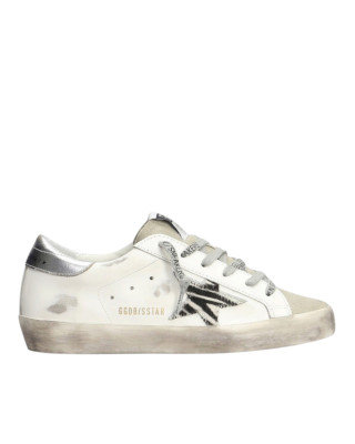 Golden Goose Deluxe Brand Super-Star White Leather & Suede 81571 White Black Zebra Silver