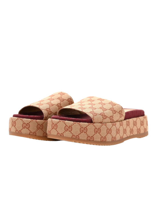 Gucci Beige GG Canvas Platform Flat 