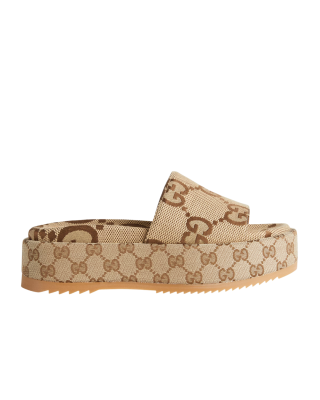 Gucci sandale cu platformă Maxi GG camel și maro închis