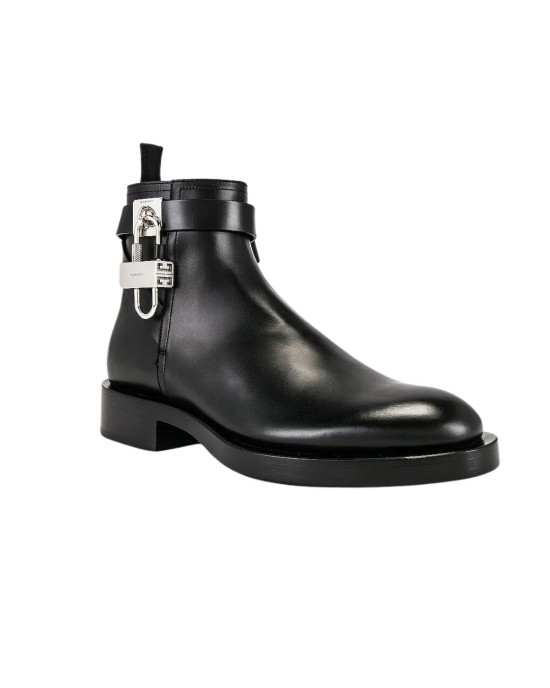 Givenchy Lock Ankle Boot negru  piele premium, lacăt 4G, stil urban lux statement.