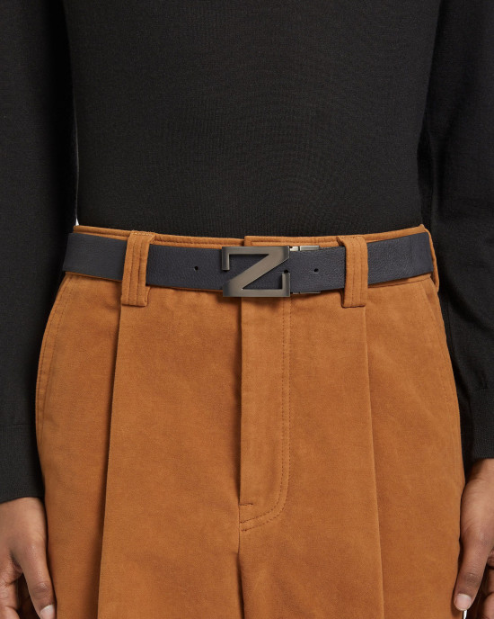 Zegna Curea Piele Reversibilă Albastră Navy  